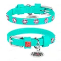 Нашийник для собак Collar WAUDOG Glamour з QR паспортом, з клейовими стразами Квіточка, ширина 9 мм довжина 18-21 см, м'ятний