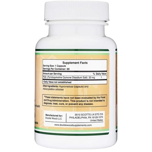 Пірролохінолінхінон Double Wood PQQ 20 mg (Pyrroloquinoline Quinone), 60 капсул