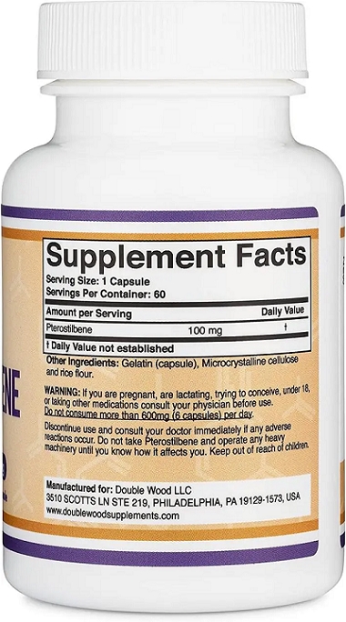 Птеростильбен Double Wood Pterostilbene 100 mg, 60 капсул