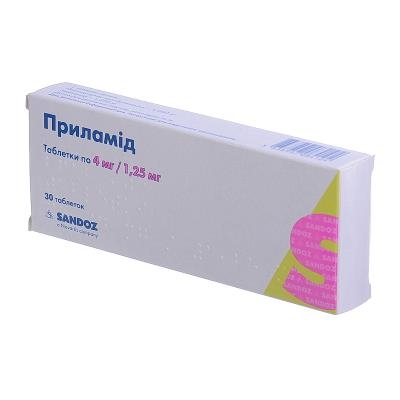 Приламид таблетки по 4 мг/1.25 мг №30 (10х3)