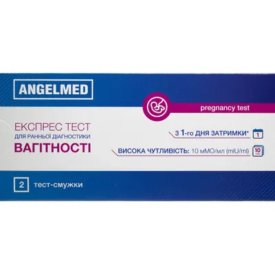 Тест-смужка Angelmed pregnancy test для визначення вагітності 10 мМЕ/мл синя, 2 штуки