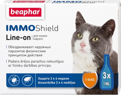 Краплі на холку Beaphar Immo Shield Line-on for Cats антипаразитні з диметиконом для котів і кошенят, 3 піпетки