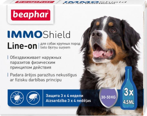Краплі на холку Beaphar Immo Shield Line-on for Medium Dogs антипаразитні з диметиконом для собак від 30 кг, 3 піпетки