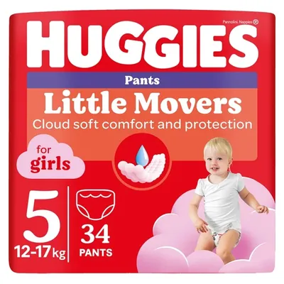 Підгузки-трусики Huggies Pants Little Movers для дівчаток розмір 5, 12-17 кг, 34 шт