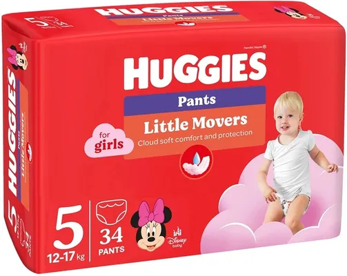 Підгузки-трусики Huggies Pants Little Movers для дівчаток розмір 5, 12-17 кг, 34 шт
