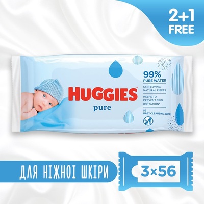 Салфетки влажные Huggies Pure детские, для новорожденных, 168 шт (3 x 56 шт)