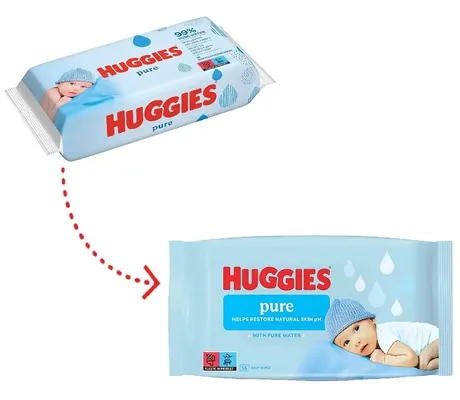Серветки вологі Huggies Pure дитячі, для новонароджених, 168 шт (3 x 56 шт)