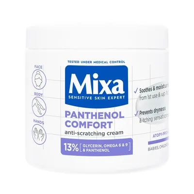 Крем для обличчя, тіла та рук Mixa Panthenol Comfort для зволоження та заспокоєння дуже чутливої шкіри дорослих, дітей та немовлят, 400 мл
