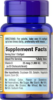 Вітамін Д3 Puritan's Pride Vitamin D3 1000, 100 капсул