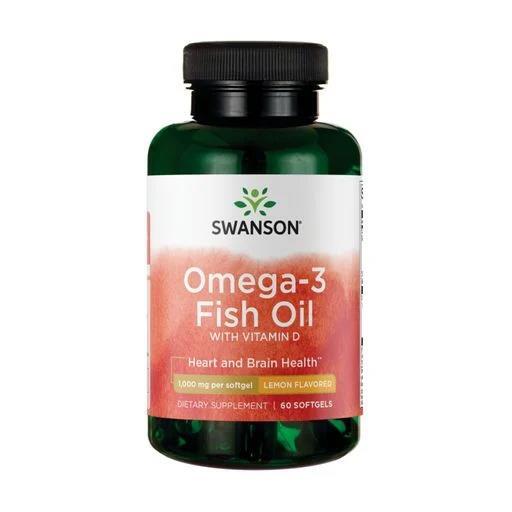 Рыбий жир из омега-3 Swanson Omega-3 Fish Oil 1000 мг + D3 25 мкг вкус лимона, 60 гелевых капсул