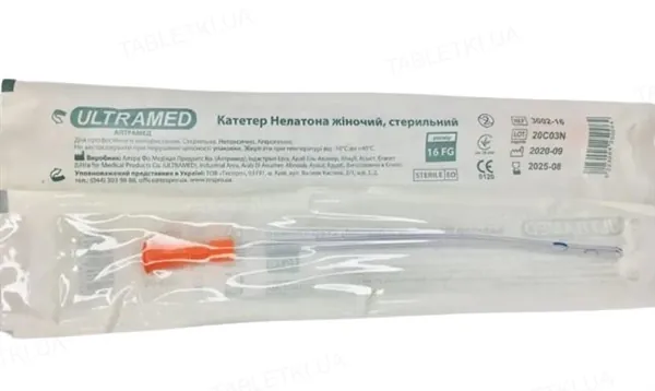 Катетер урологічний Ultramed типу Нелатон жіночий, 16 Fr, 1 штука