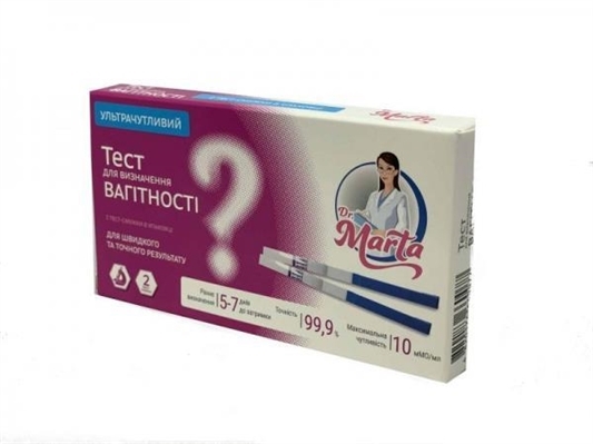 Тест-смужка Dr.Marta для визначення вагітності, 2 штуки
