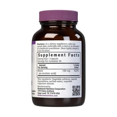Нiaцин (В3) Bluebonnet Nutrition Niacin 100 мг вег. капсули №90