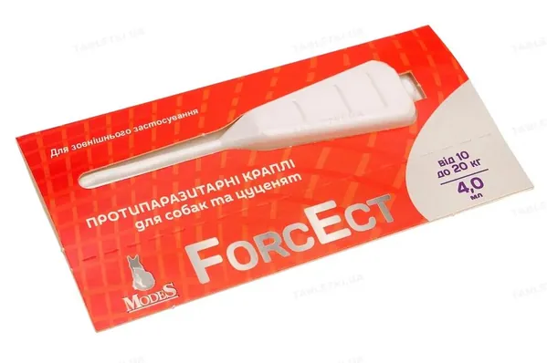 ФорсЕкт ModeS протипаразитарні краплі для собак та цуценят 10-20 кг, 4,0 мл, 1 піпетка