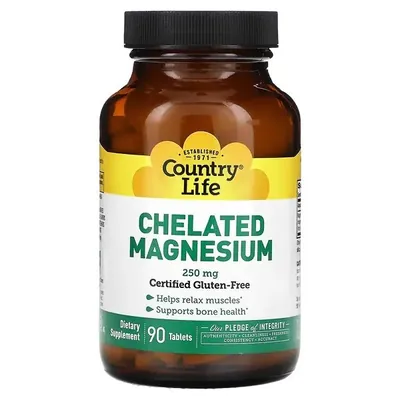 Магній у хелатній формі Country Life Chelated Magnesium 250 мг, 90 таблеток