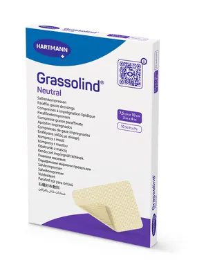 Пов'язка мазева Grassolind neutral для ран атравматична 7,5 см х 10 см стерильна, 10 штук