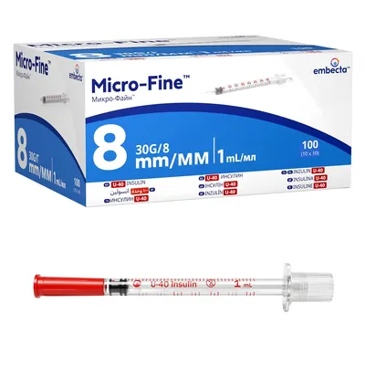 Шприц інсуліновий 1 мл U-40 Embecta Micro-Fine 30G (0,30 x 8.0 мм), 1 штука