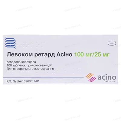 Левоком ретард Асіно таблетки прол./д. по 100 мг/25 мг №100 (10х10)