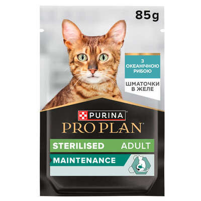 Корм влажный Purina Pro Plan Sterilised для взрослых стерилизованных кошек с океанической рыбой в желе, 85 г