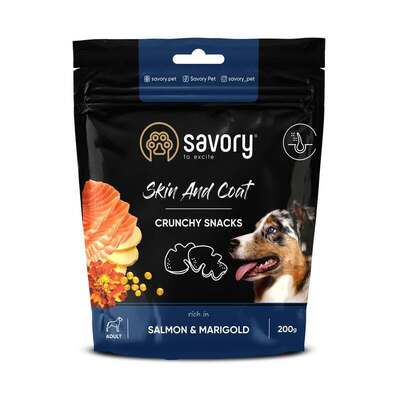 Лакомство для собак Savory Skin & Coat Crunchy Snacks для здоровья кожи и шерсти с лососем и бархатцами, 200 г