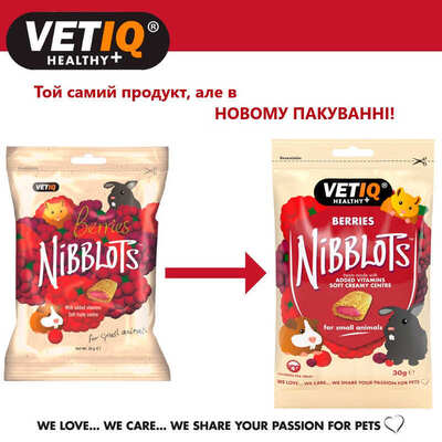 Лакомство для грызунов VetIQ Nibblots с ягодами для здоровья кожи и шерсти, 30 г