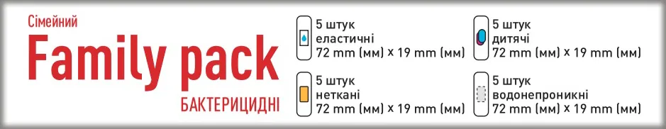 Набір пластирів медичних Tidy Family Pack Сімейний бактерицидних, 20 штук