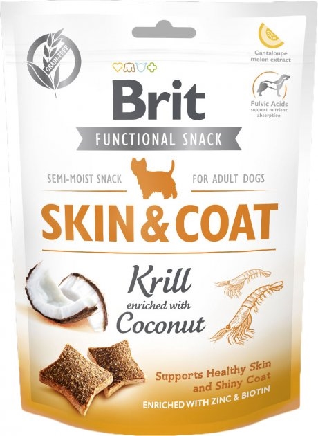 Лакомство для собак Brit Skin & Coat криль с кокосом, 150 г
