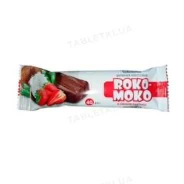 Батончик Roko-Moko кокосовий зі смаком полуниці в кондитерській глазурі, 40 г