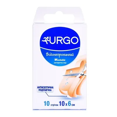 Набір пластирів медичних Urgo Washable Antiseptic Pad Водонепроникний на тканинній основі 6 см x 10 см, 10 штук