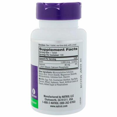 Биотин Natrol Biotin 1000 мкг, 100 таблеток