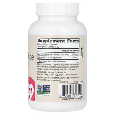 Красный дрожжевой рис и Коэнзим Q10 Jarrow Formulas Red Yeast Rice + Co-Q10, 120 капсул