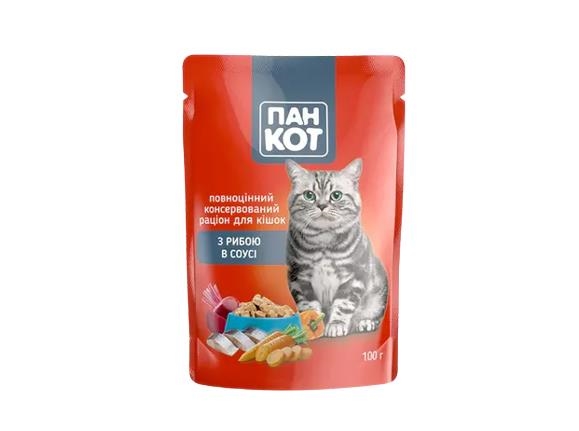 Корм влажный Пан Кот для кошек с рыбой в соусе, пауч, 100 г