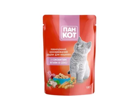 Корм влажный Пан Кот для кошек с ягненком в соусе, пауч, 100 г