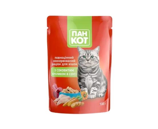 Корм влажный Пан Кот для кошек с кроликом в соусе, пауч, 100 г