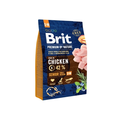 Корм сухой Brit Premium Senior S+M для пожилых собак мелких и средних пород со вкусом курицы, 3 кг