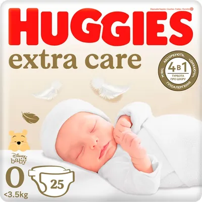 Підгузки Huggies Extra Care дитячі, розмір 0, до 3,5 кг, 25 шт