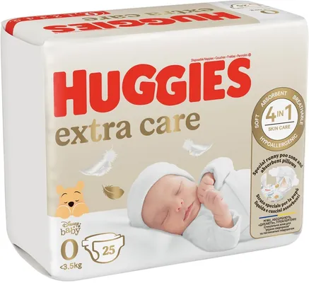 Підгузки Huggies Extra Care дитячі, розмір 0, до 3,5 кг, 25 шт