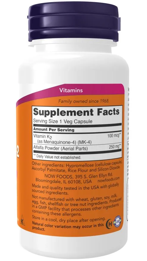 Вітамін К-2 NOW Vitamin K-2 100 мкг вег. капсули №100