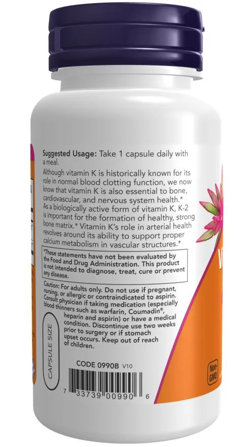Вітамін К-2 NOW Vitamin K-2 100 мкг вег. капсули №100