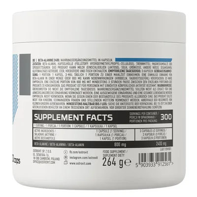 Бета-аланін Ostrovit Beta Alanine 2400 мг, 300 капсул