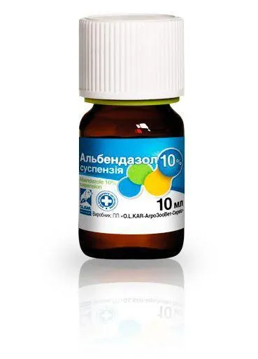 Альбендазол (ДЛЯ ТВАРИН) 10% антигельмінтик, суспензія, 10 мл