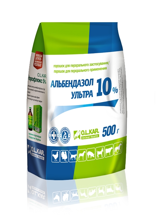 Альбендазол Ультра 10% (ДЛЯ ЖИВОТНЫХ) антигельминтик, порошок, 500 г