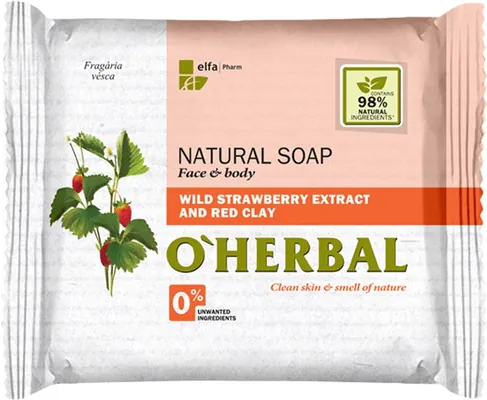Мило тверде O'Herbal з екстрактом лісової суниці і червоною глиною, 100 г