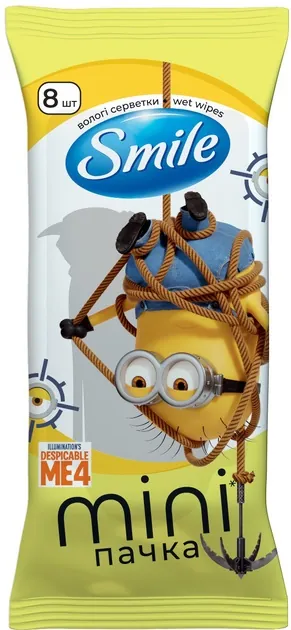 Серветки вологі Smile Minions Ліцензійні герої Міньйони міні формат, 8 шт