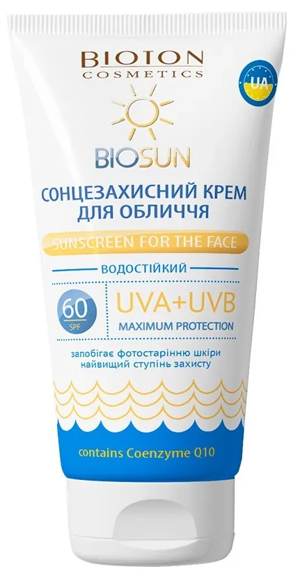 Крем сонцезахисний для обличчя Bioton Cosmetics BioSun SPF60 водостійкий, 50 мл