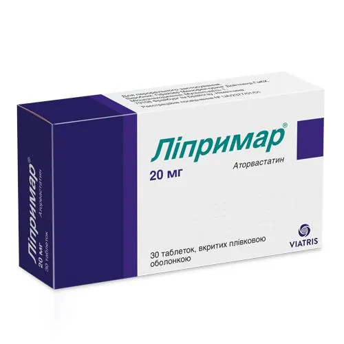 Ліпримар таблетки, в/плів. обол. по 20 мг №30 (10х3)