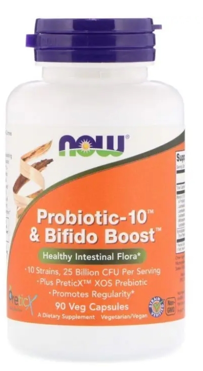 Пробиотик-10 NOW Bifido Boost Probiotic-10 25 млрд КОЕ, 90 вегетарианских капсул