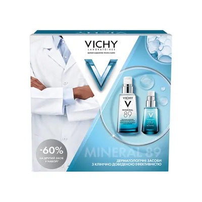 Набір для обличчя Vichy Mineral 89 2025 (щоденний гель-бустер 50мл + гель зволожувальний для шкіри навколо очей 15мл), -60% на другий засіб у наборі