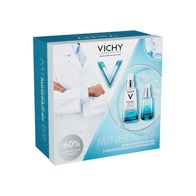 Набір для обличчя Vichy 2025 Mineral 89 (щоденний гель-бустер 50мл + гель зволожувальний для шкіри навколо очей 15мл), -60% на другий засіб у наборі
