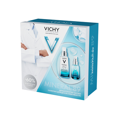 Набір для обличчя Vichy 2025 Mineral 89 (щоденний гель-бустер 50мл + гель зволожувальний для шкіри навколо очей 15мл), -60% на другий засіб у наборі